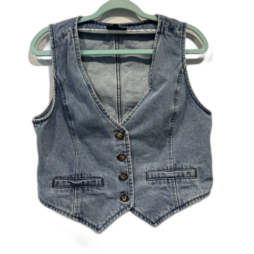 VICI Denim Vest Crop Top Button Front Blue Country Cowboy Western Womens sz XL